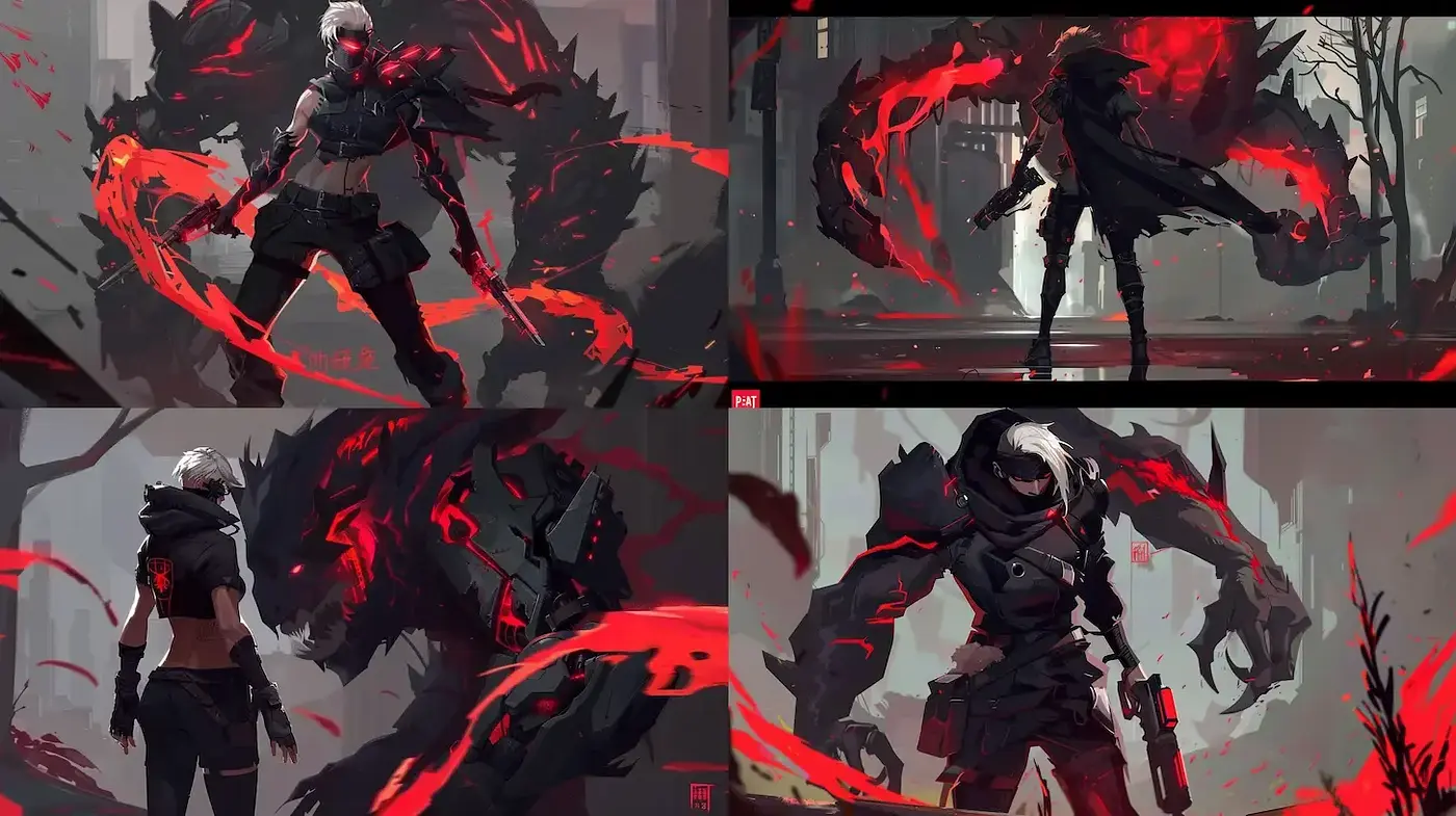 Ethereal Cybernetic Fusion with Expressive Red Accents - Midjourney sref style