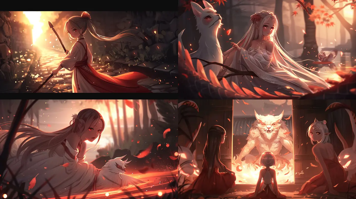 Ethereal Twilight: A Harmony of Anime-Inspired Elegance in a Crimson-infused Dusk - Midjourney sref style