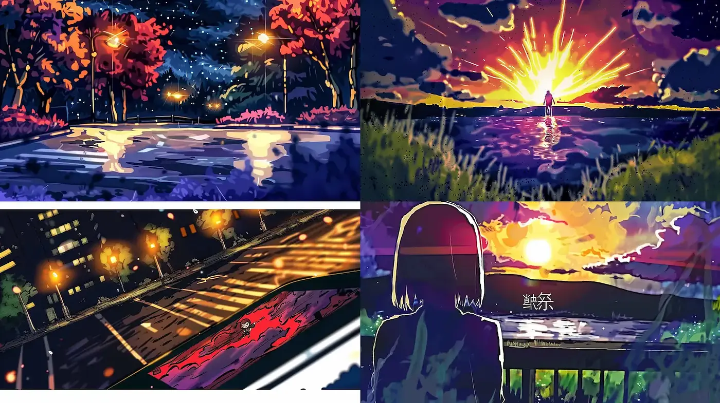 Vivid and Dynamic Landscape with a Play of Light and Color - Midjourney sref style