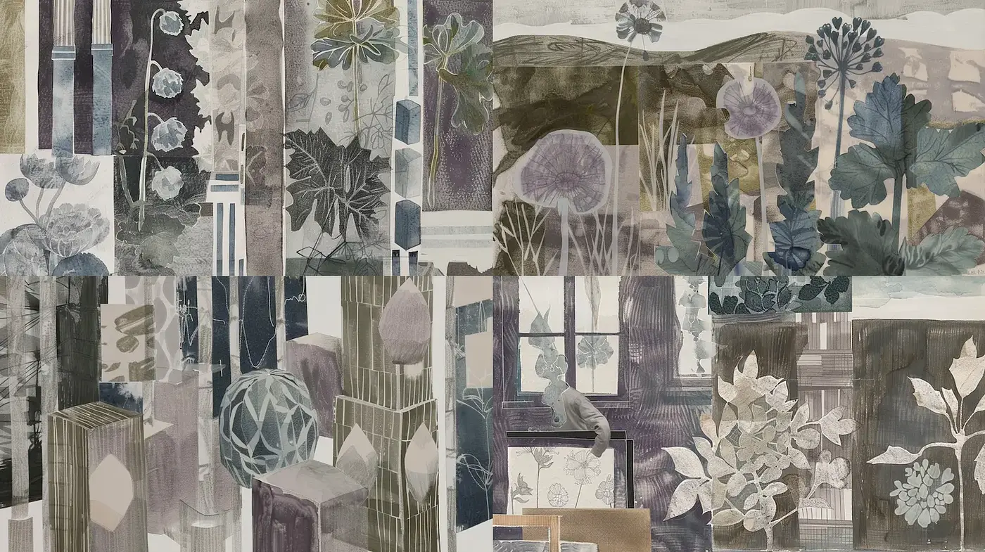 Stylized botanical arrangements with muted tones and intricate detailing - Midjourney sref style