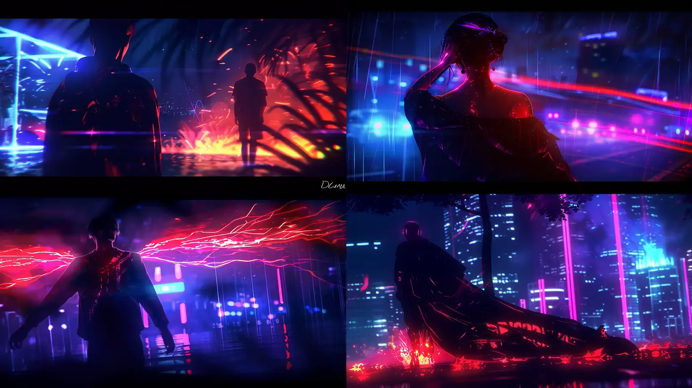 Neon Noir Cyber Dreamscape - Midjourney sref style