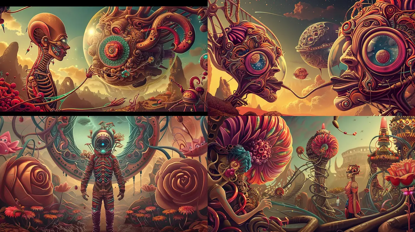 Surrealesque Dreamscape with Vivid Chromatic Harmony - Midjourney sref style