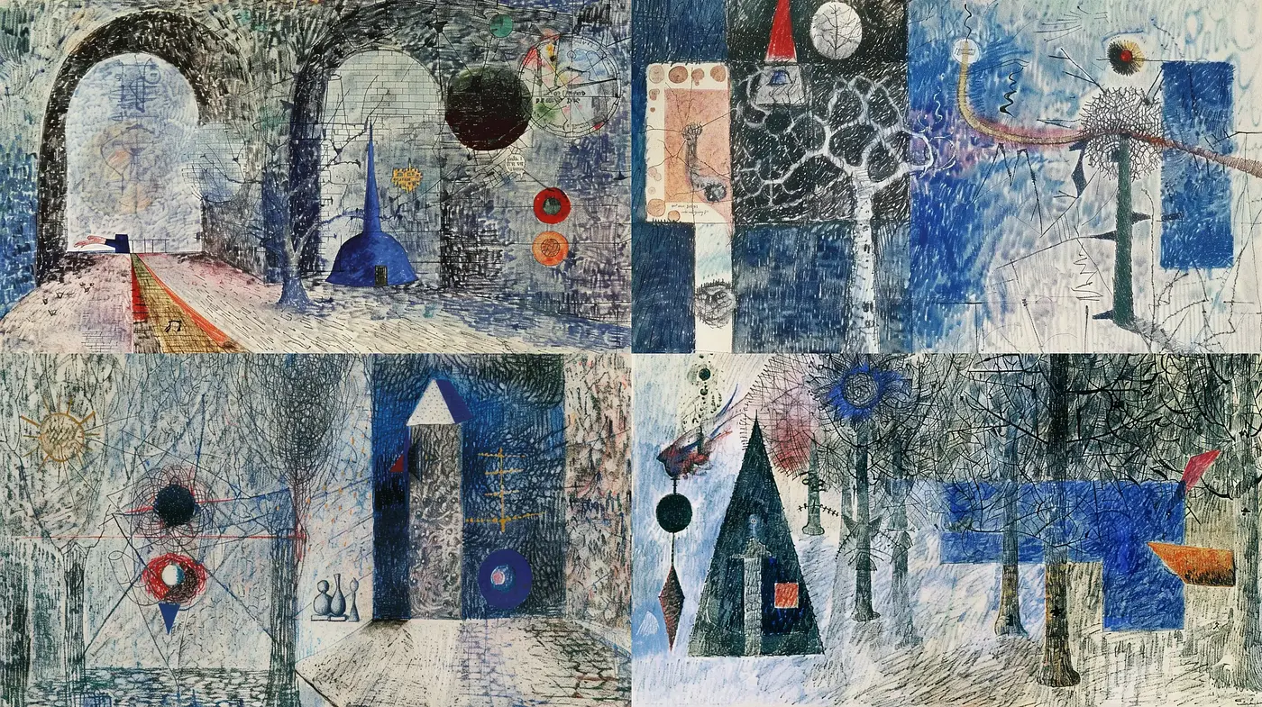 Abstract Textural Ensemble with an Expressive Chromatic Undercurrent - Midjourney sref style