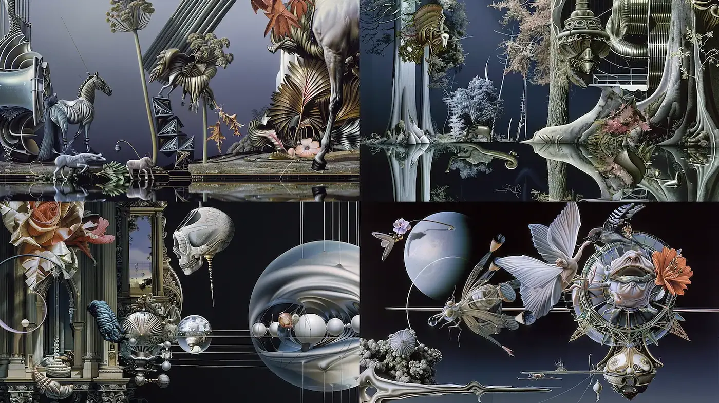 Surrealistic Fusion of Nature and Fantasy Elements with an Ethereal Feel - Midjourney sref style