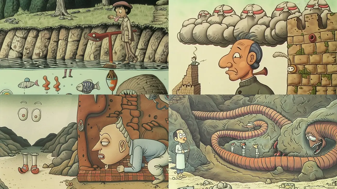 Surrealist Dreamscape in Earthy Tones with A Visual Narrative - Midjourney sref style