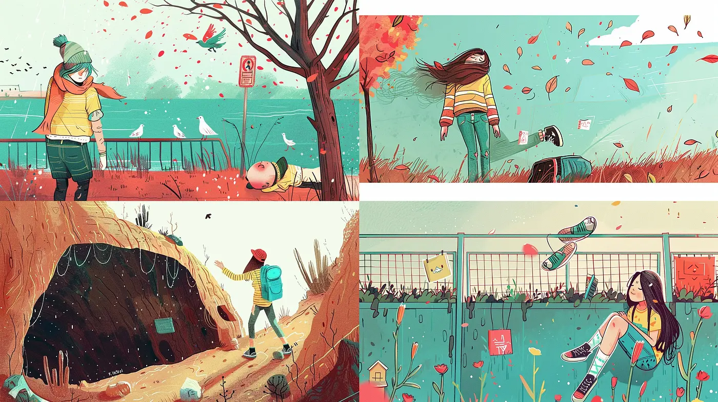 Whimsical Storybook Vignettes: A Fusion of Warm Tones and Playful Lines - Midjourney sref style