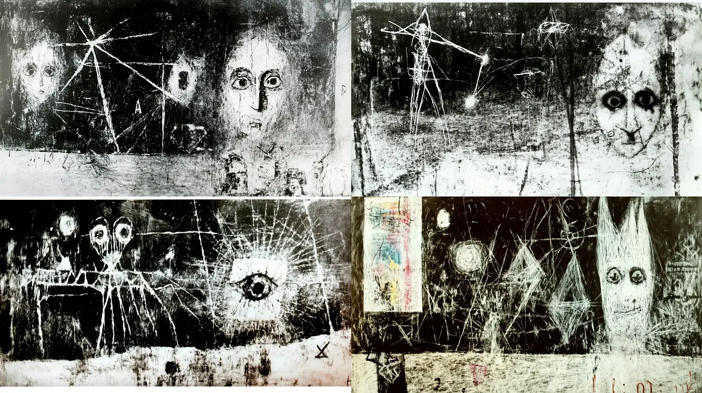 Time-Worn Textural Grunge with Surreal Overtones - Midjourney sref style