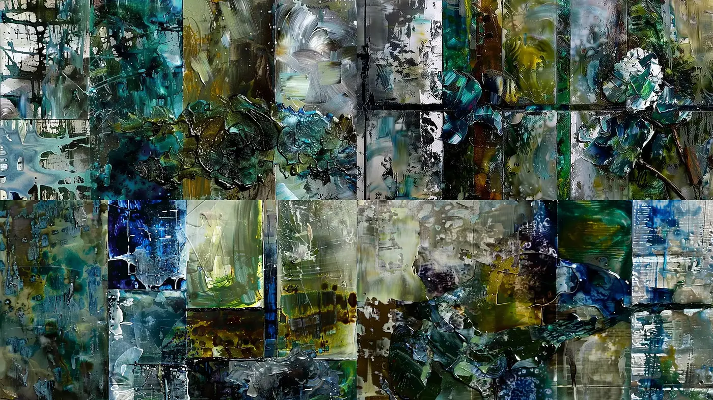 Abstract Textural Fusion: An Exploration in Blue-Green Hues - Midjourney sref style
