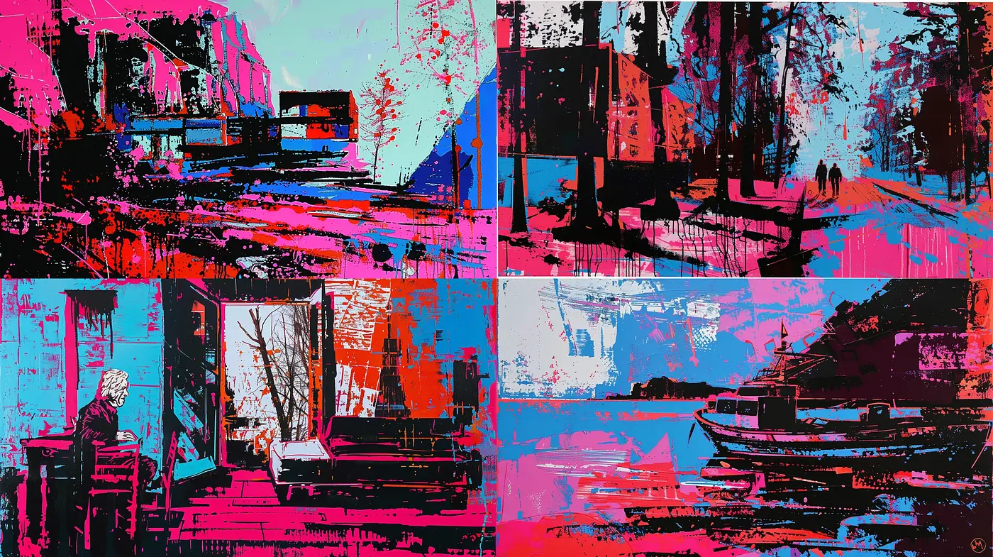 Expressive Grunge Contrast - Urban and Natural Stylized Mashup - Midjourney sref style