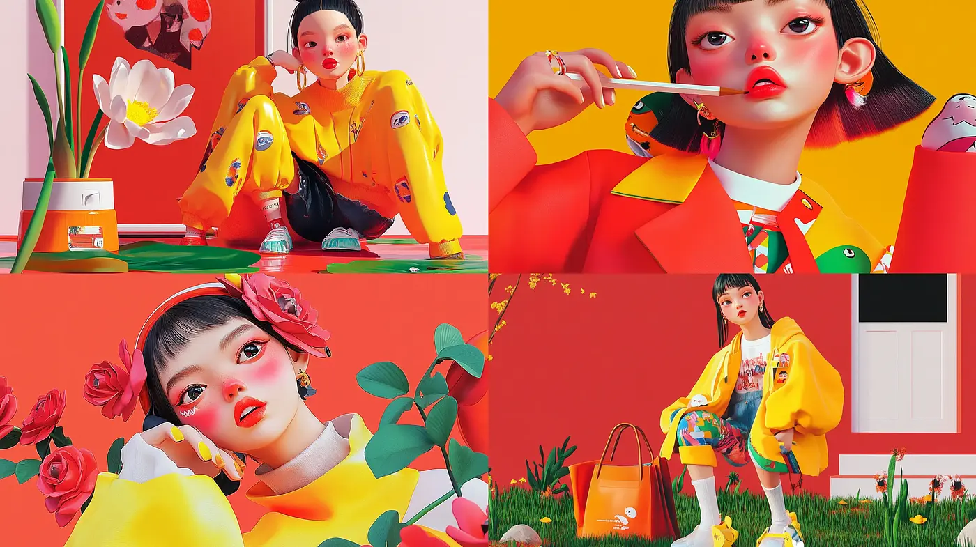 Vibrant and Whimsical Modern Digital Portraiture - Midjourney sref style