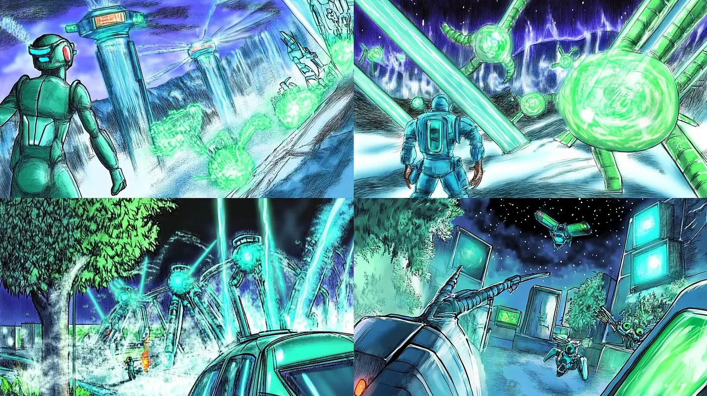 Futuristic Cyberspace Dreamscape in Luminous Aquamarine Hues - Midjourney sref style