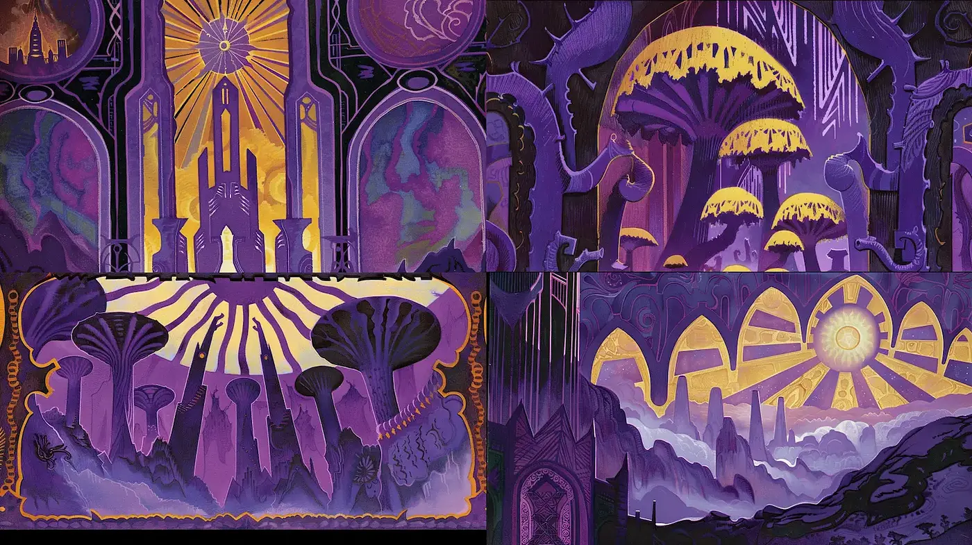 Mystical Surrealism with a Vibrant Color Palette - Midjourney sref style