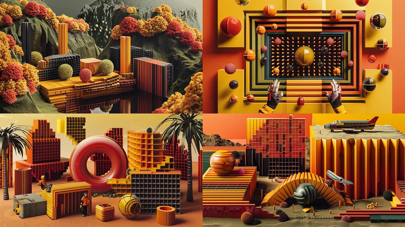Orangescapes: A Fusion of Modern Geometric Form and Surreal Desert Vistas - Midjourney sref style