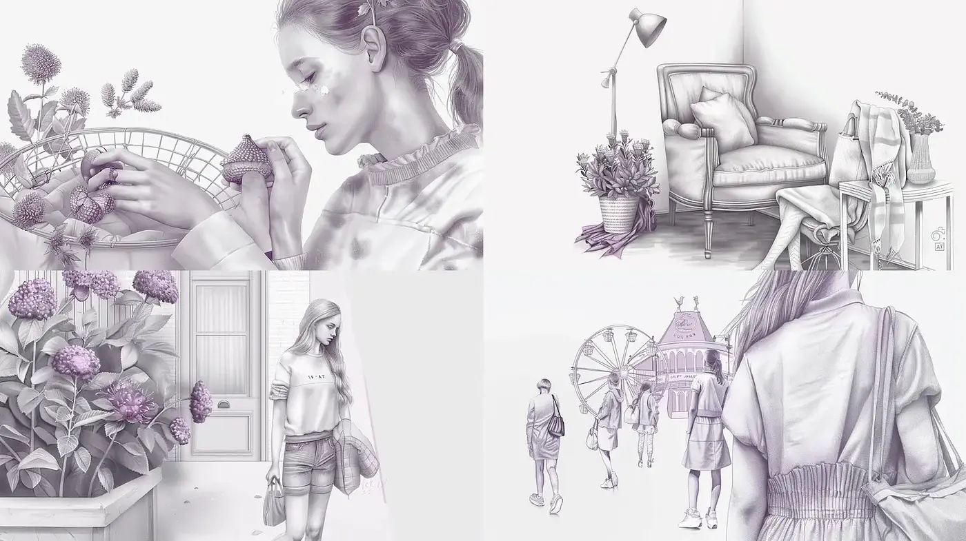 Elegant and Subtle Monochromatic Illustrations with a Dreamy Atmosphere - Midjourney sref style