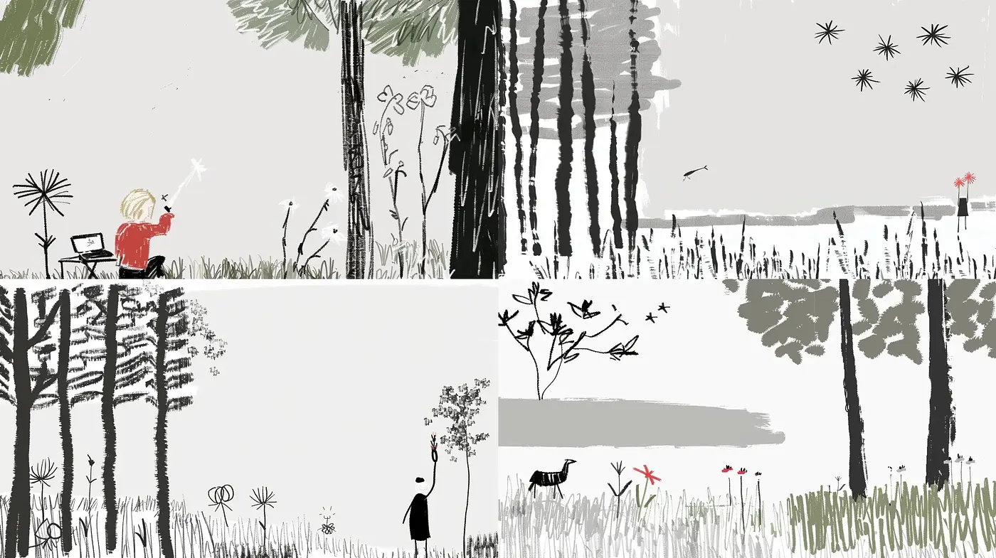 Whimsical Brushwork in Desaturated Nature: A Textured Study - Midjourney sref style