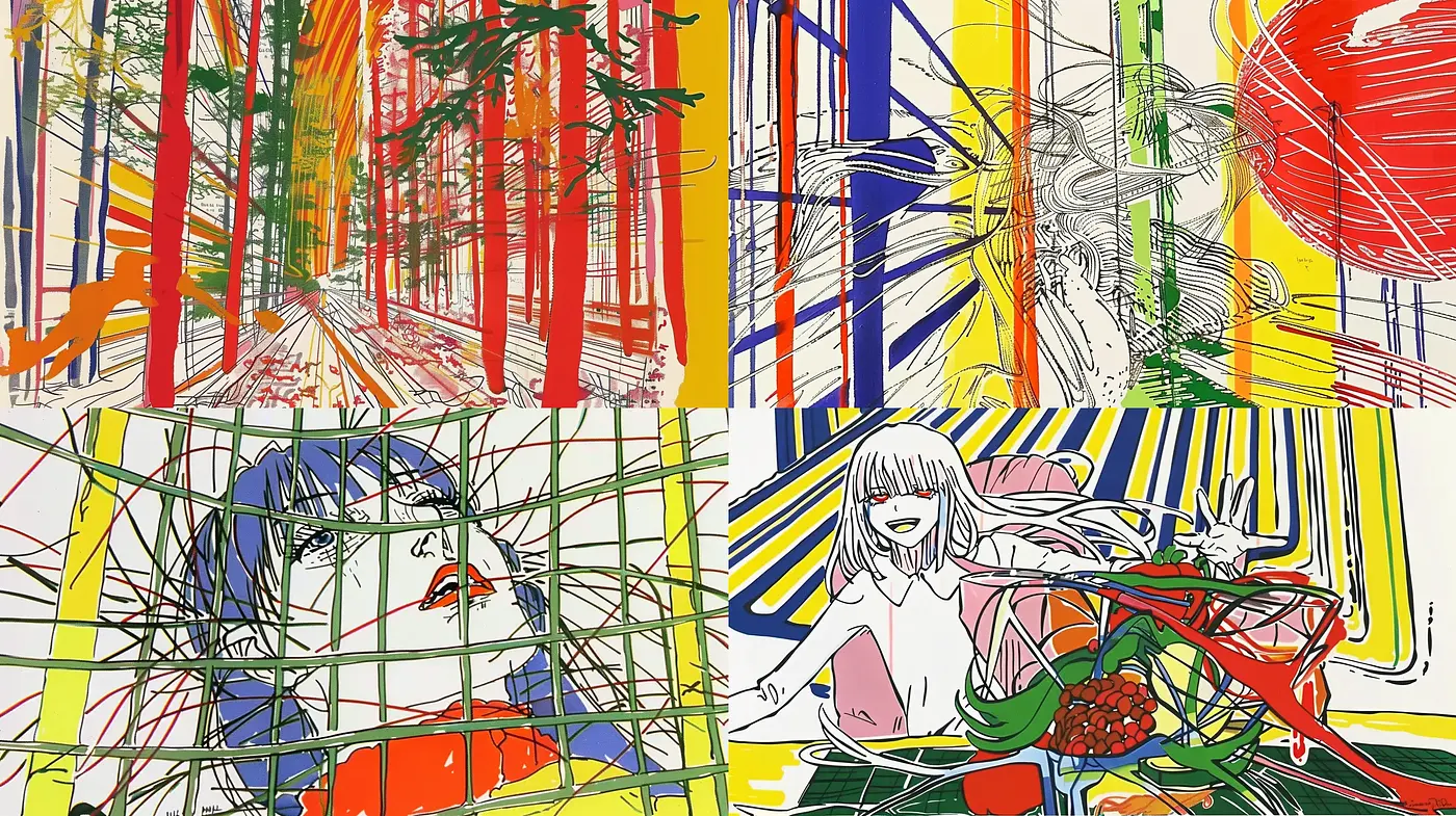 Abstract Expressionist Fusion with a Modern Graphic Novel Twist - Midjourney sref style