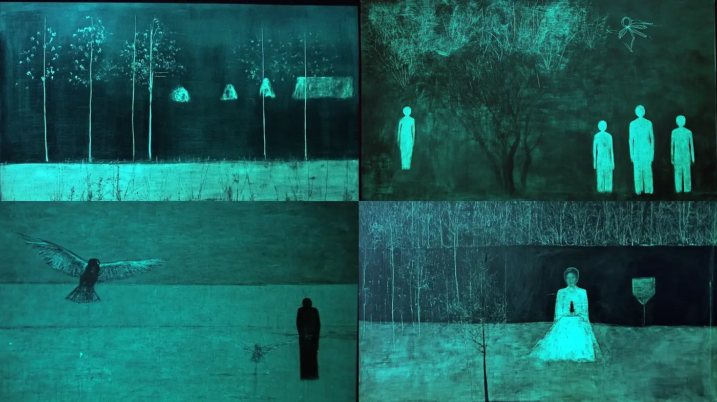 Ethereal Nocturnes: A Study in Textured Mystery and Sombre Tones - Midjourney sref style