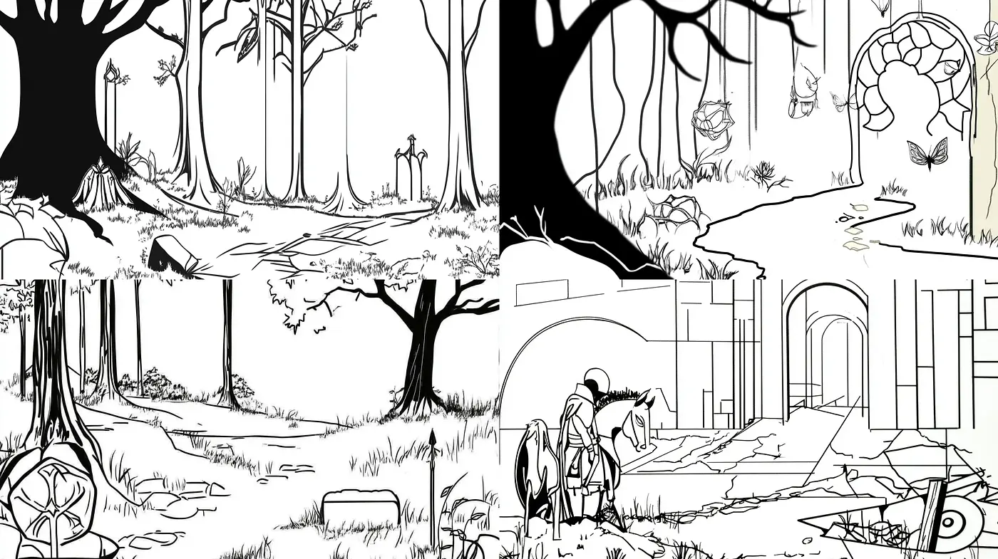 Monochrome Sketch-style Illustration with Dreamlike Ambience - Midjourney sref style