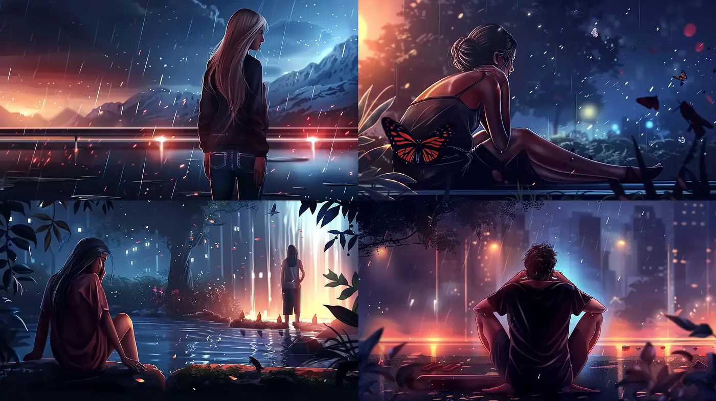 Ethereal Visions in Twilight Hues: A Journey Through Stylized Digital Nightscapes - Midjourney sref style