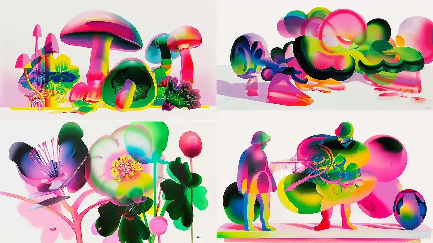Psychedelic Vibrancy in Hypersaturated Dreamscapes - Midjourney sref style