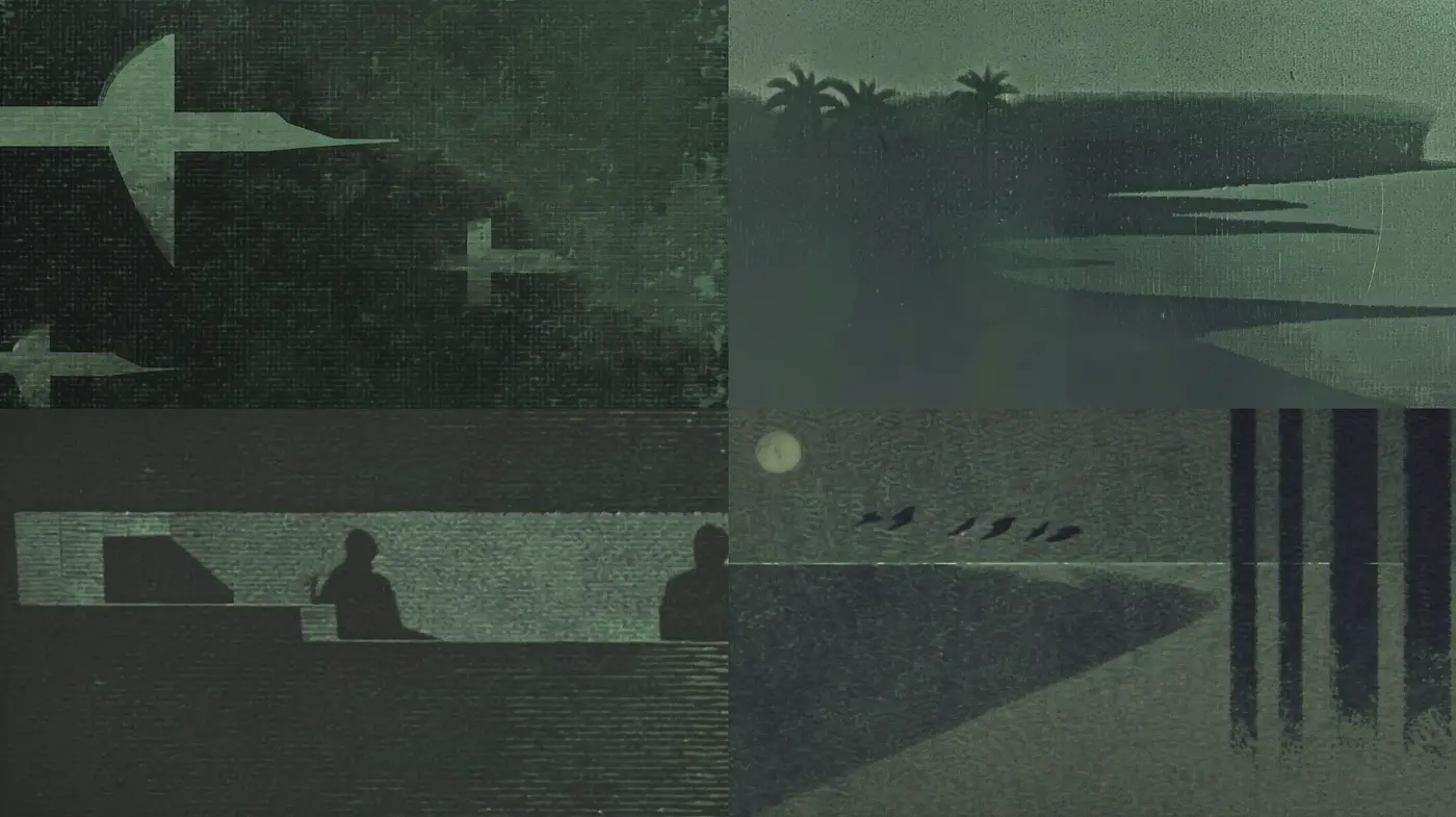 Nocturnal Hues and Silhouetted Visions: A Study in Monochromatic Mystery - Midjourney sref style