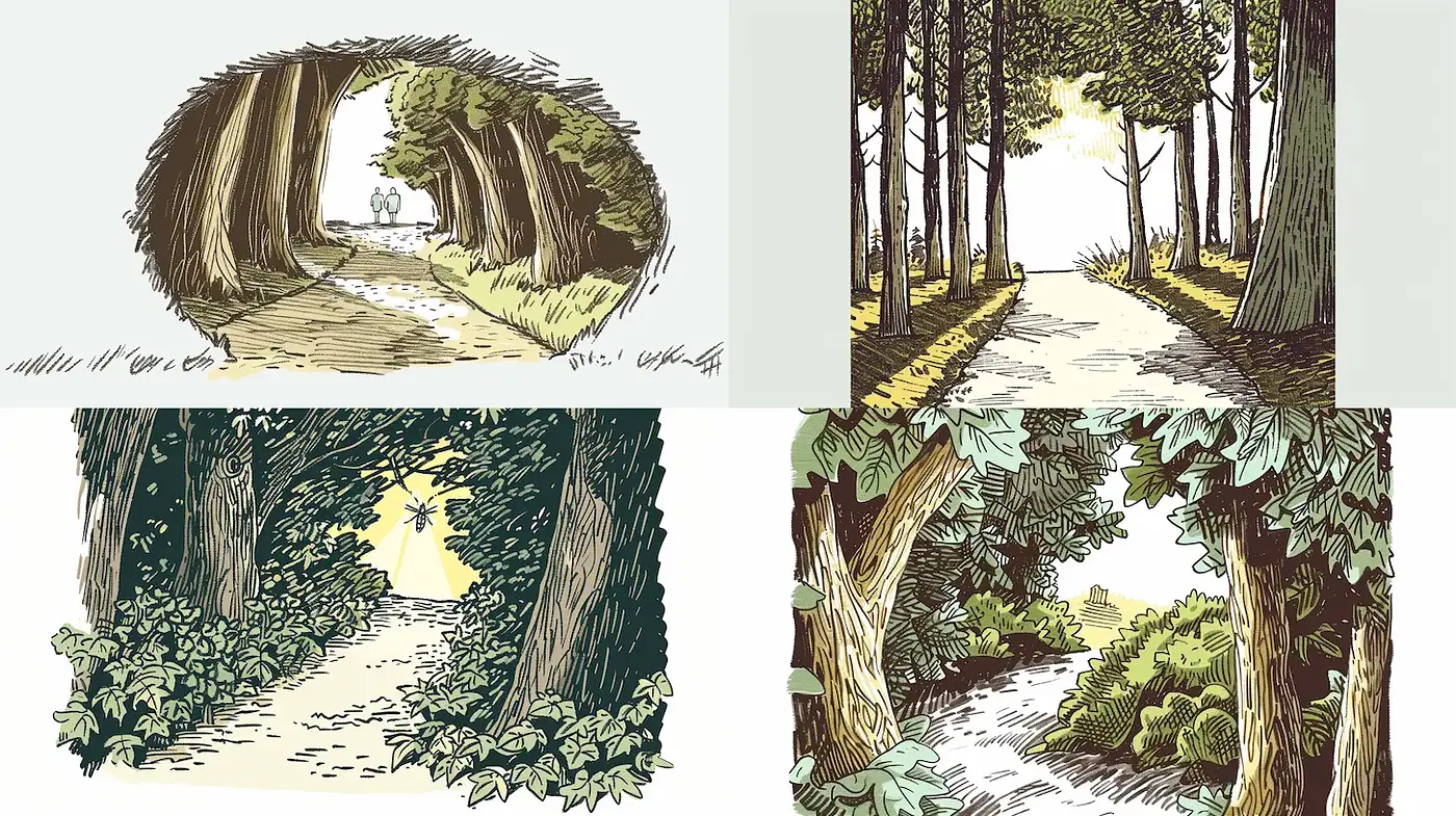 Natural Pathways in Vintage Illustrative Style - Midjourney sref style