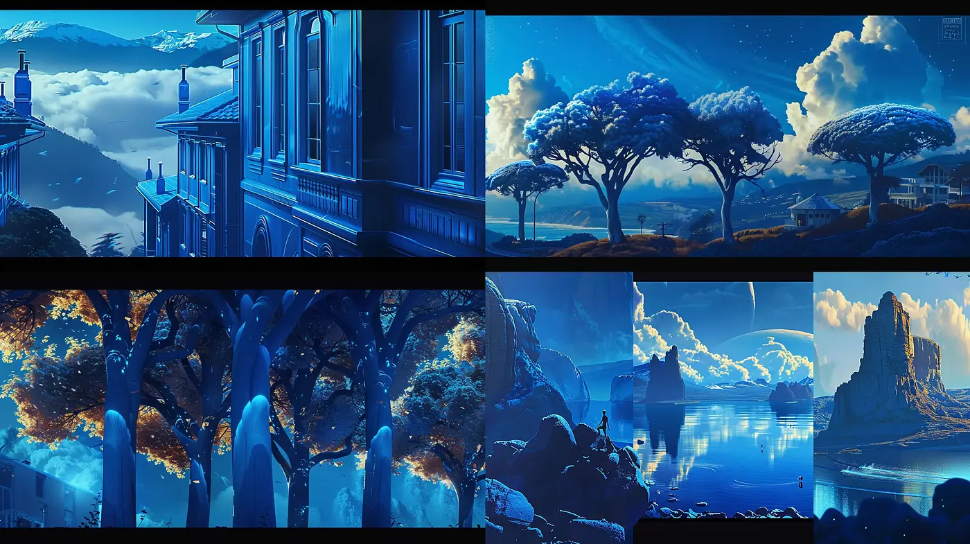Consistent Luminous Fantasy in Enigmatic Blue Hues - Midjourney sref style