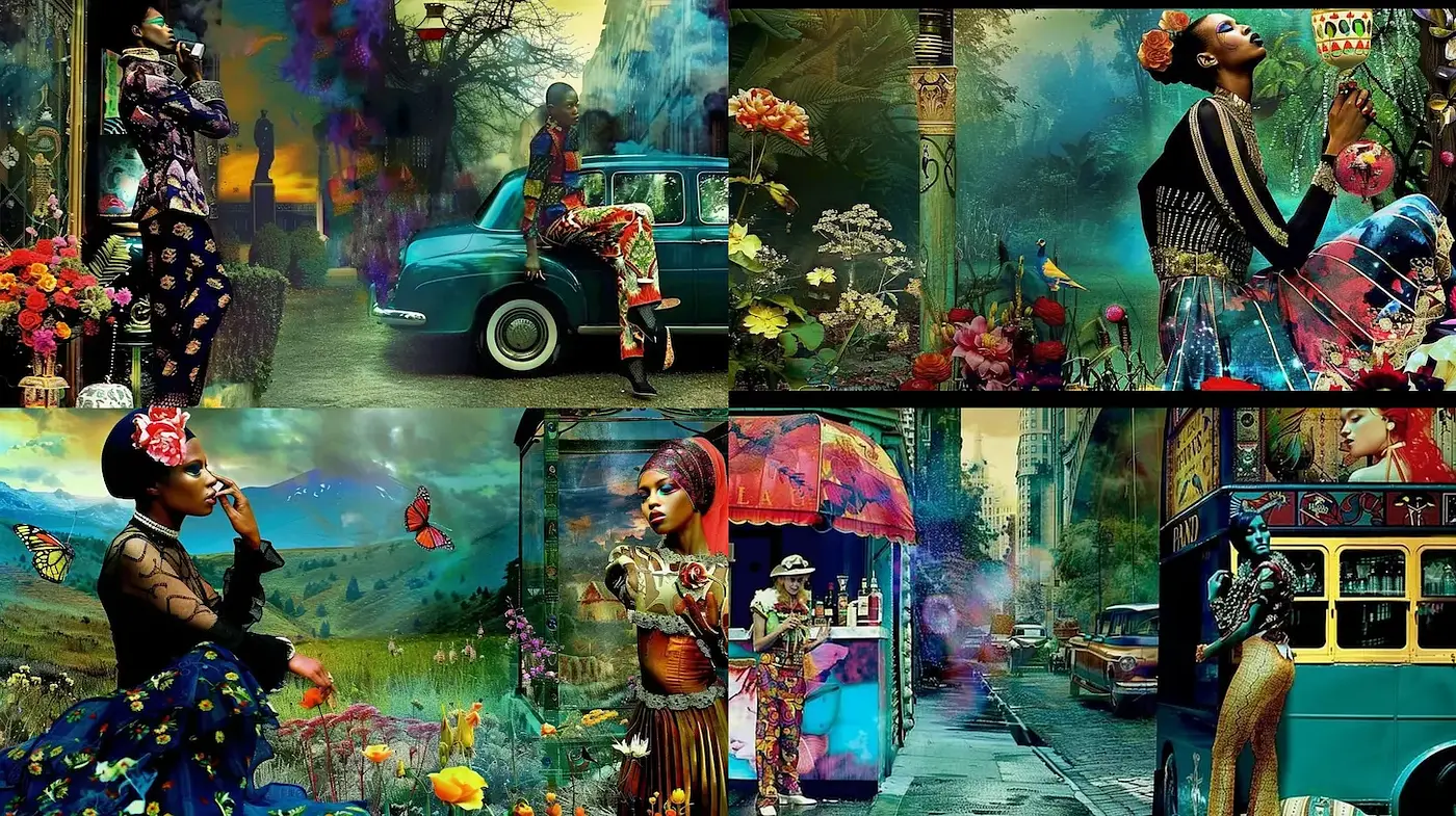 Visually Rich Exploration of Nature and Culture in a Vibrant, Surreal Setting - Midjourney sref style