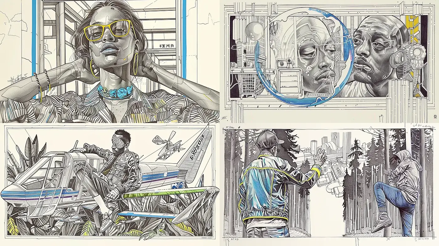 Stylized Urban Illustration with a Contemporary Flair - Midjourney sref style