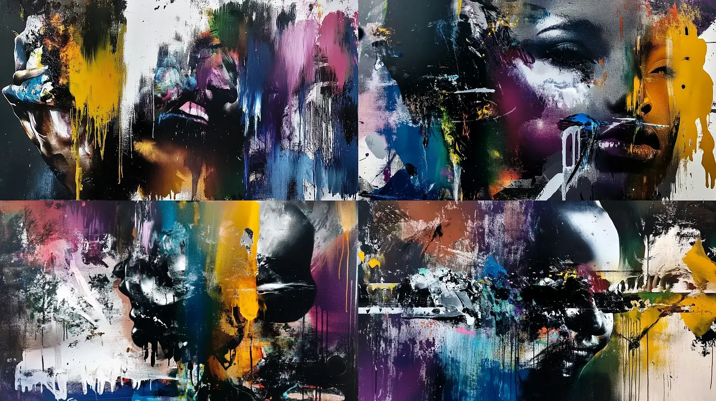 Abstract Expressionist Fusion with Urban Graffiti Overtones - Midjourney sref style