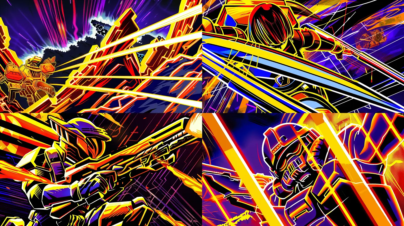 Vibrant Neon Futurism with a Dynamic Comic Book Flair - Midjourney sref style