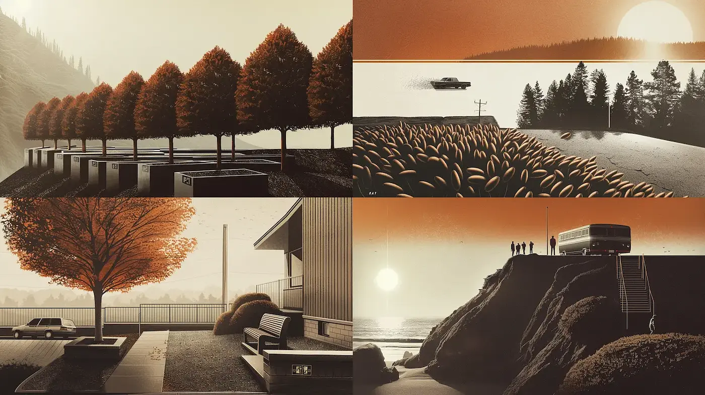 Nature-inspired landscapes with a retro aesthetic - Midjourney sref style