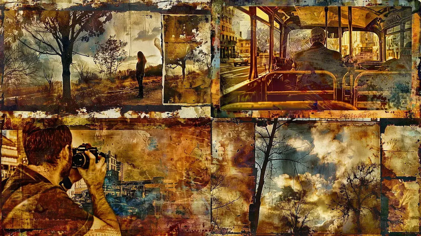 Aged Echoes of Sepia Tones: A Melancholic Fusion of Past and Present - Midjourney sref style