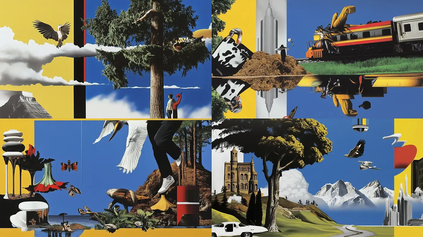 Eclectic Collage of Surrealistic Journeys - Midjourney sref style