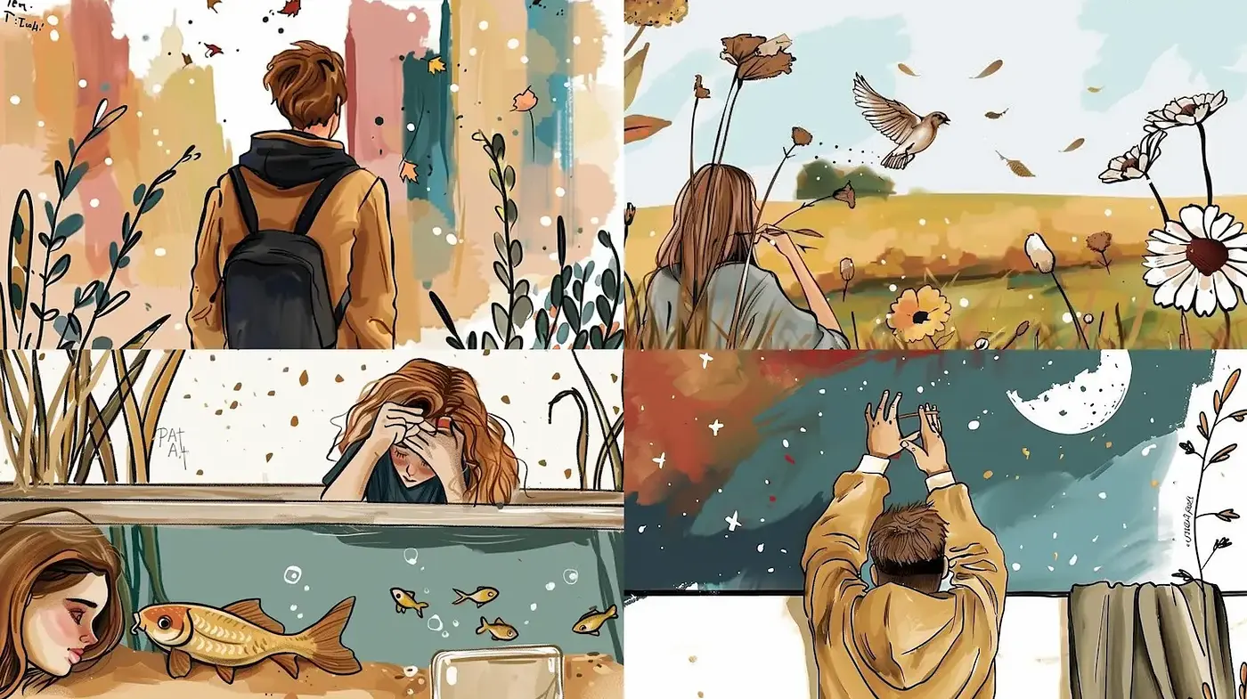 Whimsical and Emotional Exploration Through Illustrative Art - Midjourney sref style