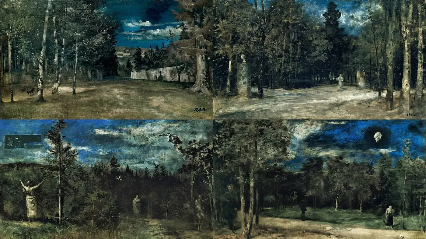 Moody Landscapes with a Hint of Surrealism and Vintage Flair - Midjourney sref style