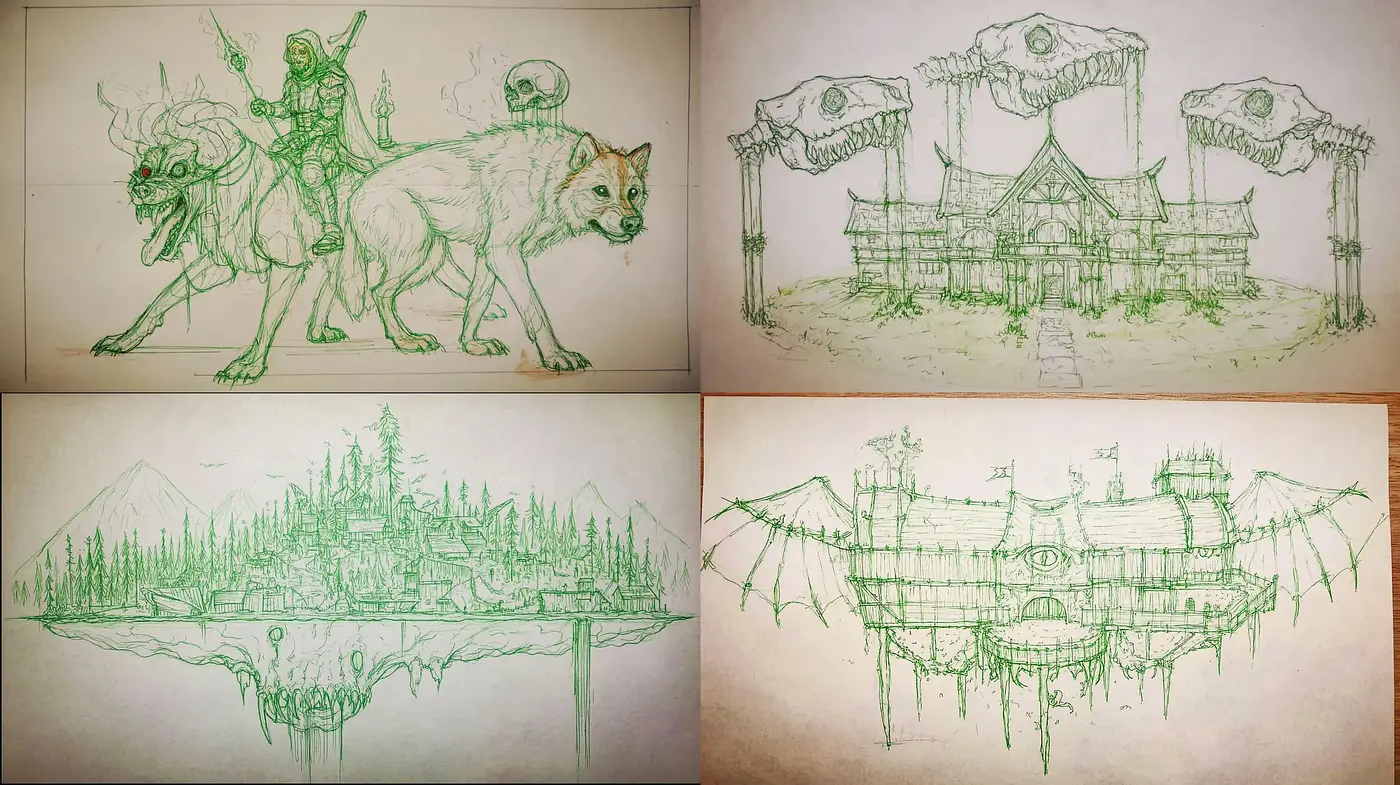 Whimsical Fantasy Illustrations with Intricate Line Work and Organic Details - Midjourney sref style