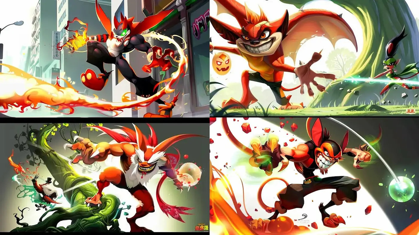 Dynamic and vibrant cartoonish action style with energetic character designs - Midjourney sref style
