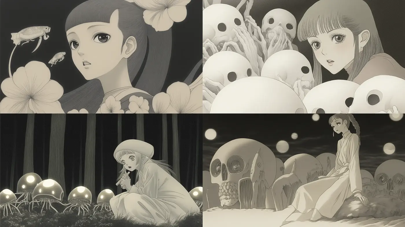 Monochromatic Elegy in Anime Style - Midjourney sref style