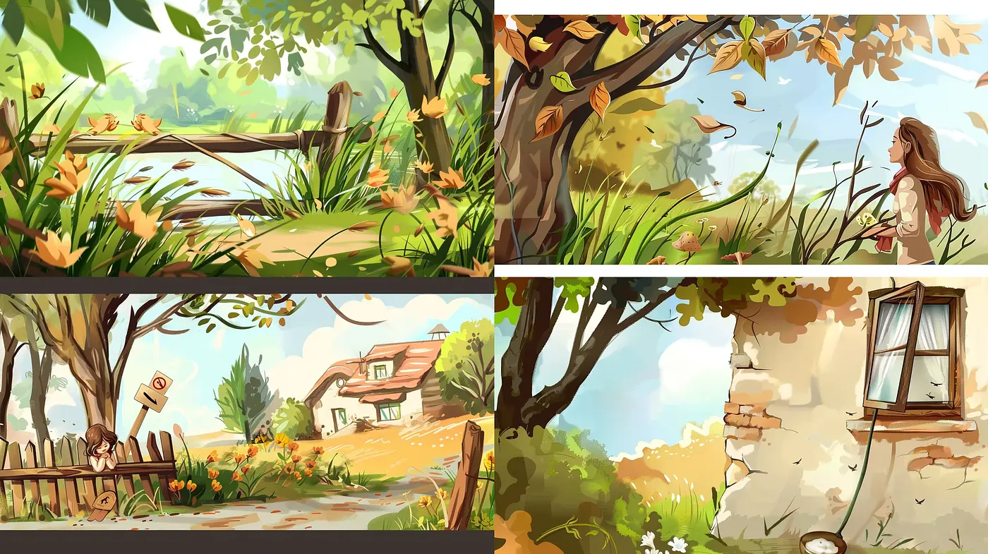 Idyllic Countryside Vistas: A Harmonious Fusion of Warm Tones and Rustic Charm - Midjourney sref style