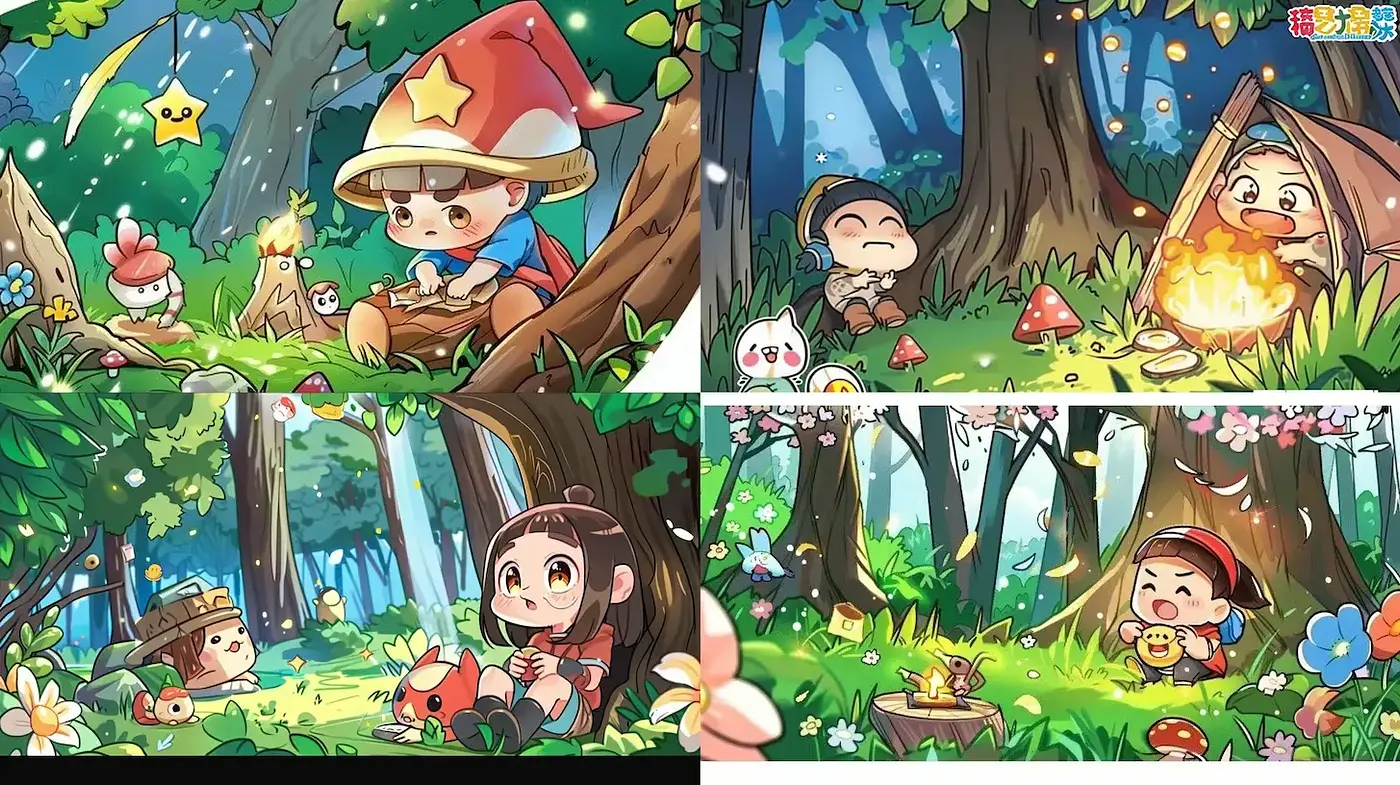 Whimsical Enchantment in a Vibrant Forest - Midjourney sref style