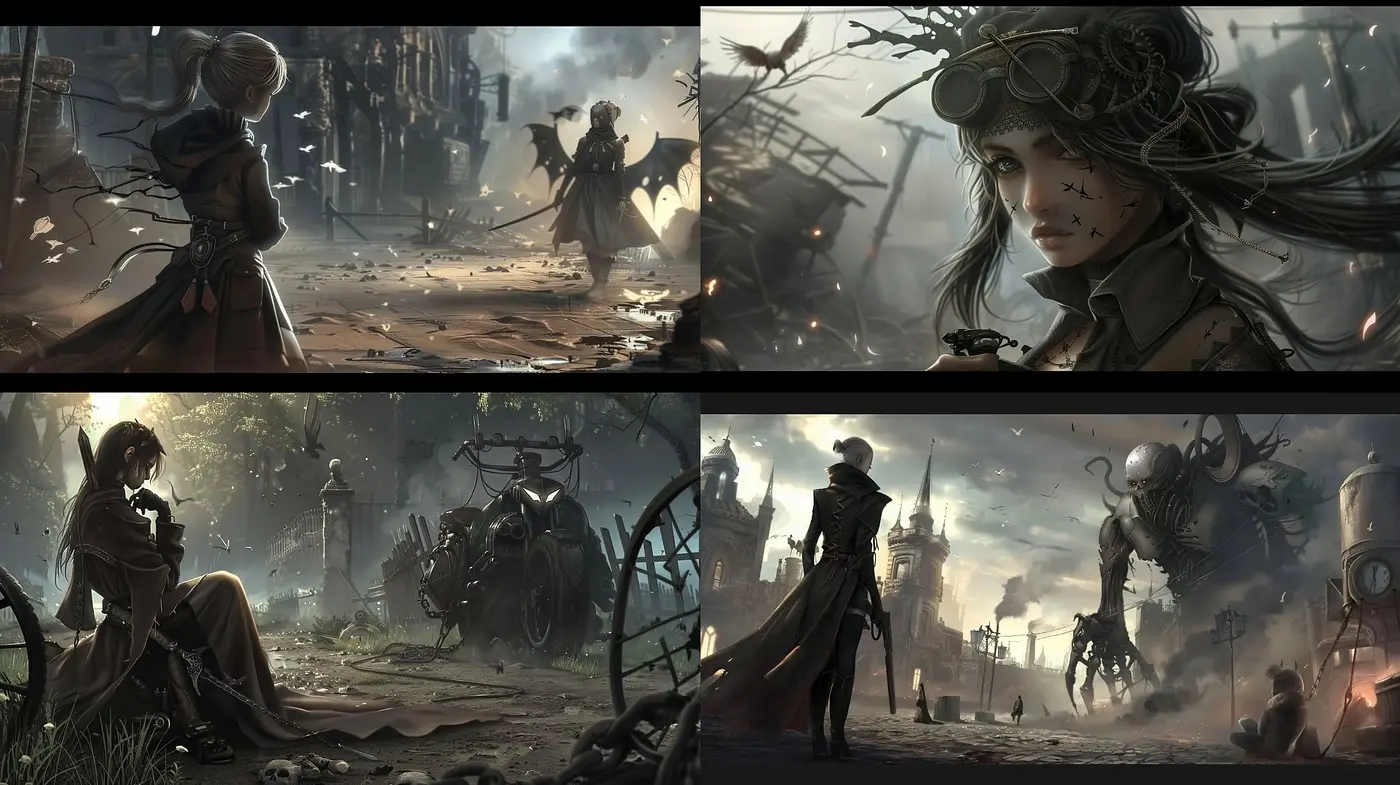 Dystopian Elegance: A Sepia-toned Blend of Steampunk and Realism - Midjourney sref style