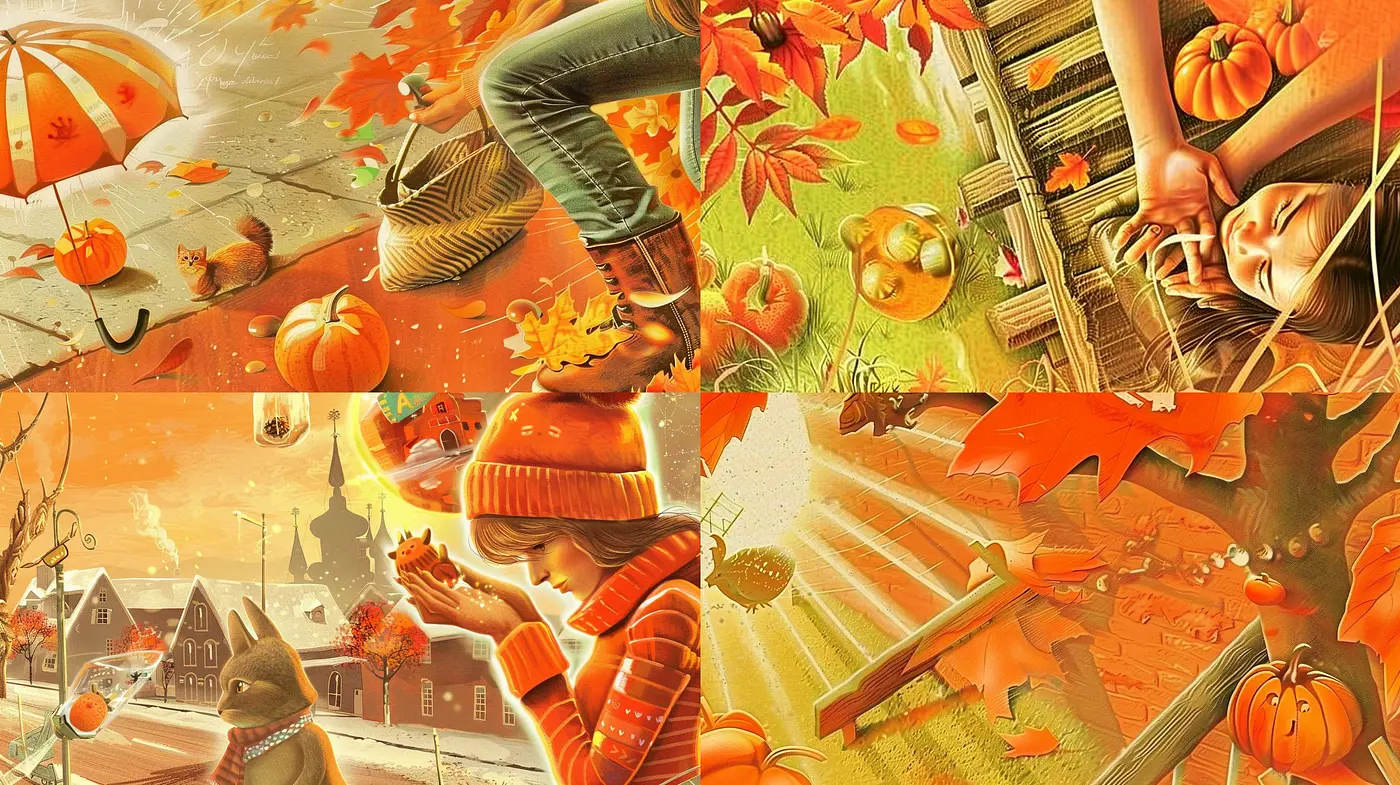 Harmonious Autumnal Hues and Textures in Stylized Illustration - Midjourney sref style