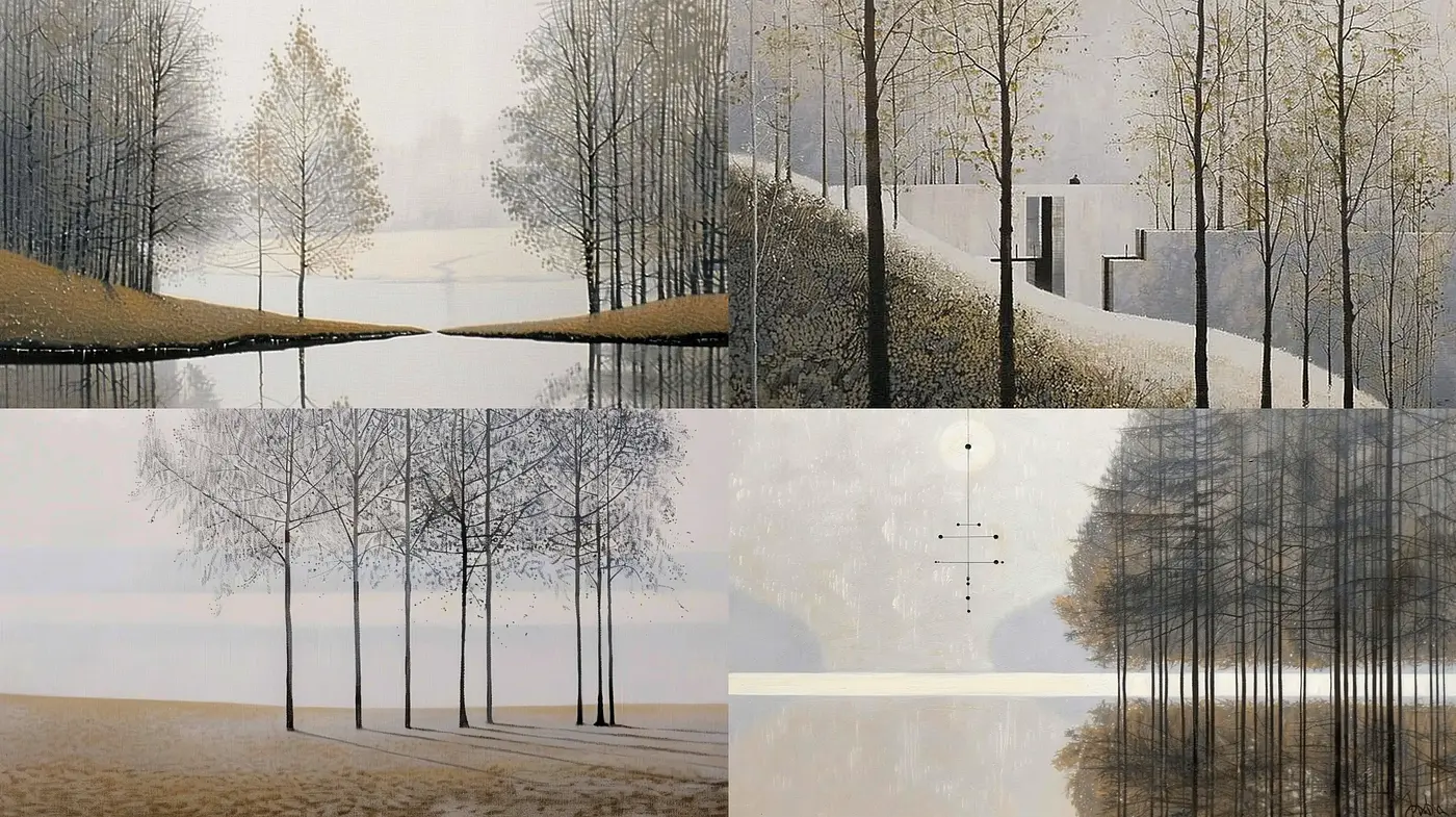 Serene Monochromatic Landscapes with Minimalist Influences - Midjourney sref style