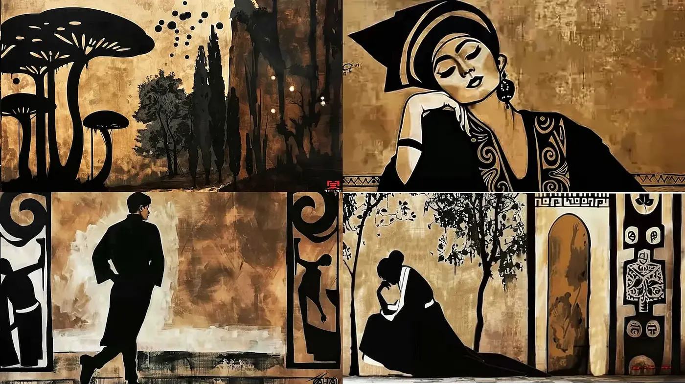 Artistic Exploration of Vintage Elegance with Influences of Cultural Symbolism - Midjourney sref style