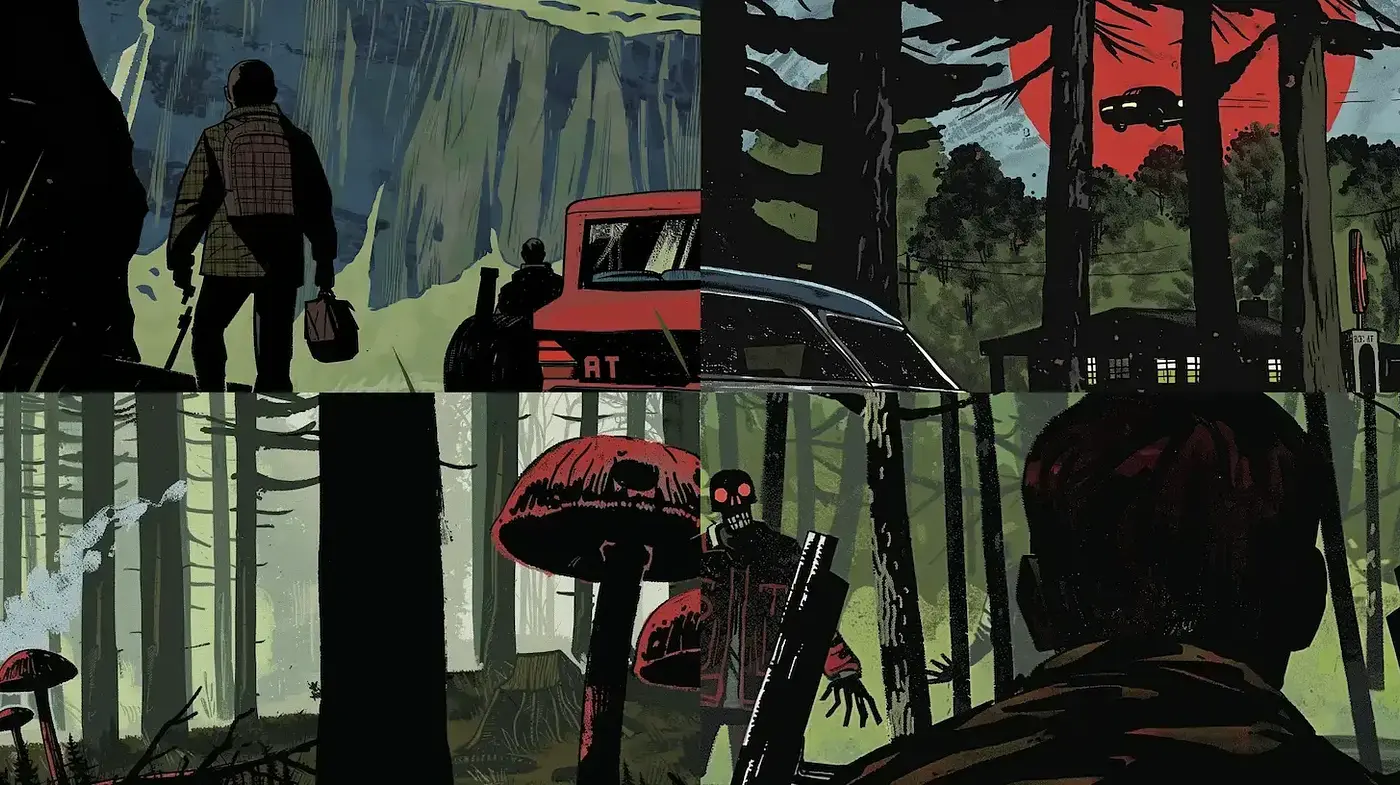 Dark and Eerie Graphic Narrative with Retro Influence - Midjourney sref style