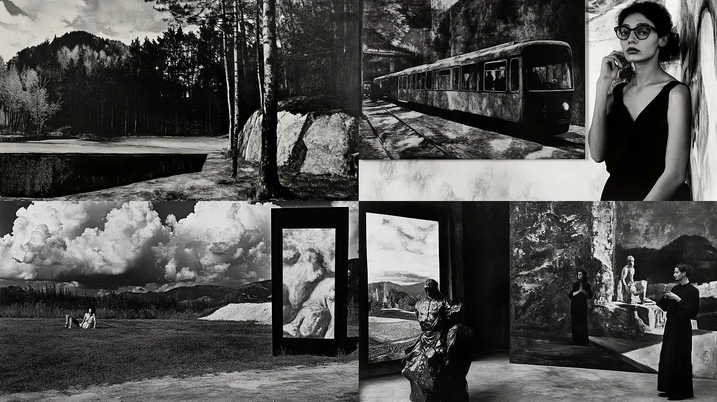 Monochromatic Echoes of Timeless Elegance - Midjourney sref style