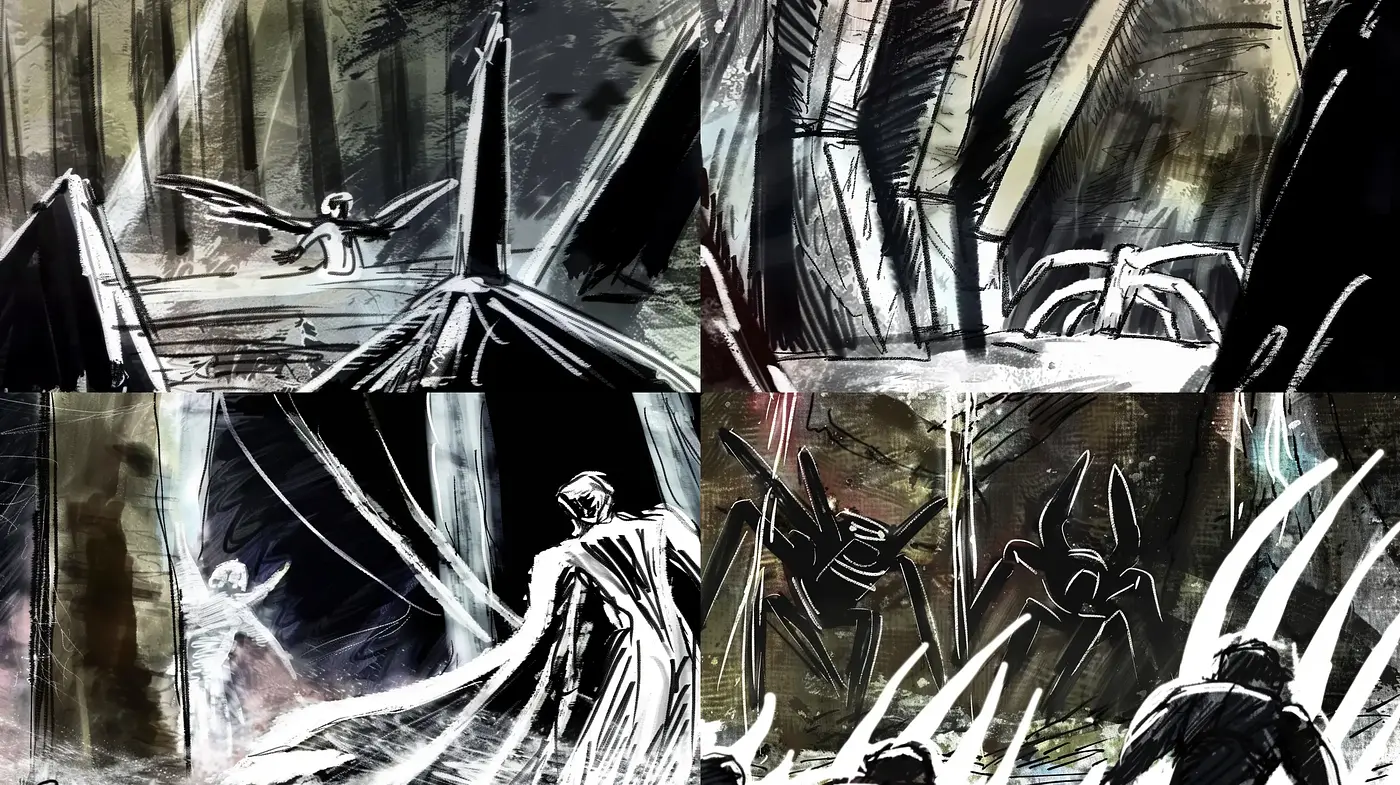 Ethereal Noir: A Fusion of Dark Themes and Whimsical Motion - Midjourney sref style