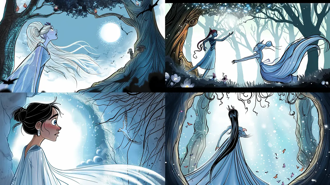 Ethereal Moonlit Elegance: A Fantastical Blend of Luminous Hues and Fluid Lines - Midjourney sref style