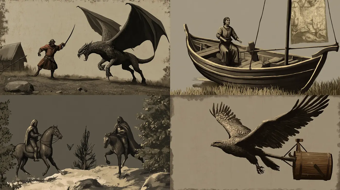 Monochromatic Tales of Adventure and Vintage Lore - Midjourney sref style
